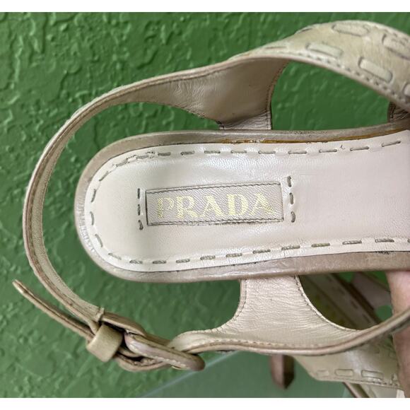 Prada Cream Heeled Sandals - Picture 8 of 12